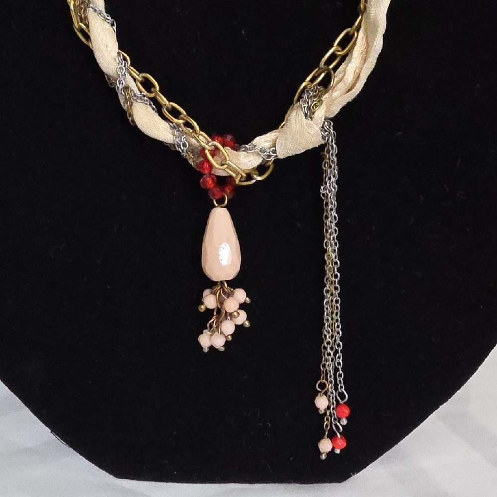Boho Gold, Blush and Red Necklace
